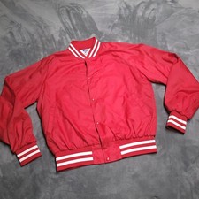 Vtg 80s Red Satin Lined Blank Large Made USA Button Jacket Coat DG Sportswear