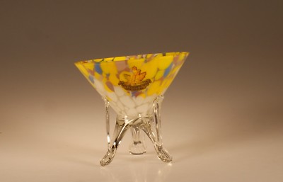 Vintage Deco Czech Glass 3-footed End-of-Day Bonbon Toronto Centennial 1934