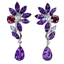 925 Sterling Silver Earrings Pear Amethyst 9x6mm Tanzanite Gemstone Jewelry