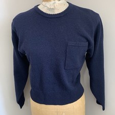 Vintage Dark Blue 90 s Liz Sport Lambs Wool Crewneck Sweater Size Small Pocket