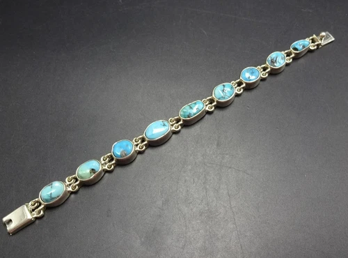 FEDERICO JIMENEZ Sterling Silver TURQUOISE Link Bracelet Gorgeous Natural Cabs