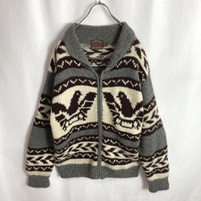 Made in Canada Cowichan knit full-zip jacket with Thunderbird and Eagle print,