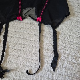 Vintage Ann Summers Black Extra Sheer Peep Corset Lace & Ribbon Trim Size 36DlC