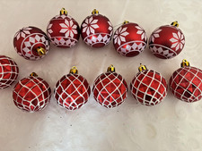 11 Round Patterned Red White Baubles Christmas Xmas Tree Decorations 5cm Hanging
