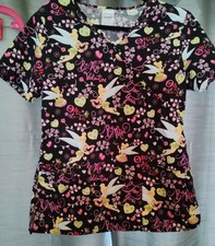 Disney Tinkerbell Valentine Scrub Top S/S Sz S