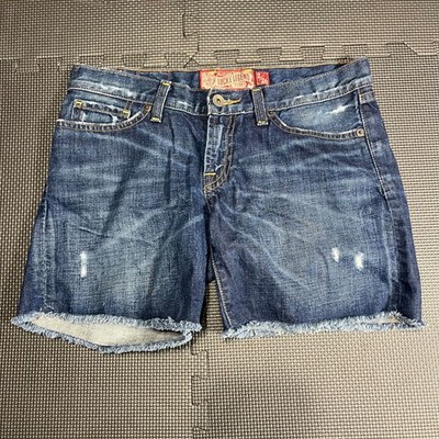 Lucky Legend Womens Distressed Denim Shorts Size 26 With Star Applique & Raw Hem