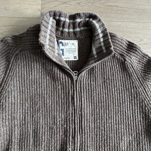Gap Sweater Men’s XL Brown Chunky Knit Dual Full Zip Wool Blend Long Sleeve - Picture 4 of 17