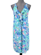 Lilly Pulitzer Dress Womens XL Blue Pink Floral Cotton Stretch Knit Shay Resort