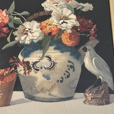 Vtg Turner Wall Framed Print Nellie Littlehale Murphy Floral Bird Art 17x19