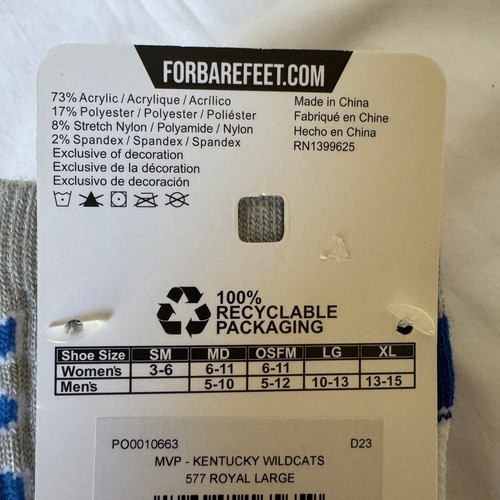 UK - University Of Kentucky Wildcats Crew Socks - Large 10- 13 - New - Picture 5 of 6