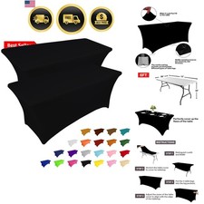 2 Pack 6FT Table Cloth for Rectangular Fitted Events Stretch Black Table Cove...
