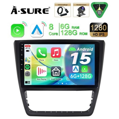 DAB+ Carplay 6+128G Android 15 AutoRadio Kamera Navi für Skoda Yeti 5L 2009-17