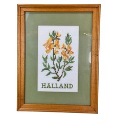 Vintage Cross Stitch Flower Halland Floral Framed Matted Picture 11"x14.5"