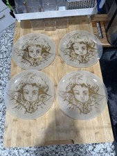 Set Of 4 Vintage German 20 Karat Gold angel Cherub Frosted 10" Cabinet Plates *
