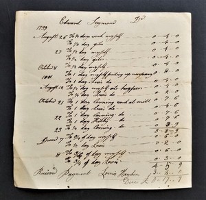 1799 antique GRIST MILL hartford ct HANDWRITTEN LABOR BILL seymour LOOMIS