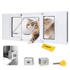 Cat Door for Window Insert Aluminum Alloy Frame 4 Locking Modes for Cat Only