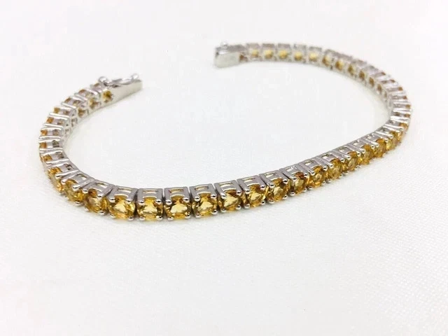 4CT Rd Cut Lab Created Citrine Women's Tennis Bracelet 14K White Gold Plated 7" - Image 2 of 4