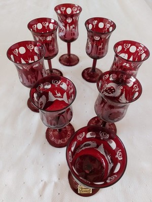 Überfangglas, Sherry-  Portweingläser, 8 Stück, original Egermann Czechoslovakia