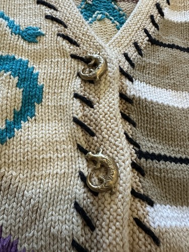 Storybook Knits Gecko Aztec Desert Gecko Buttons Southwestern Cardigan 2XL EUC - Picture 4 of 4