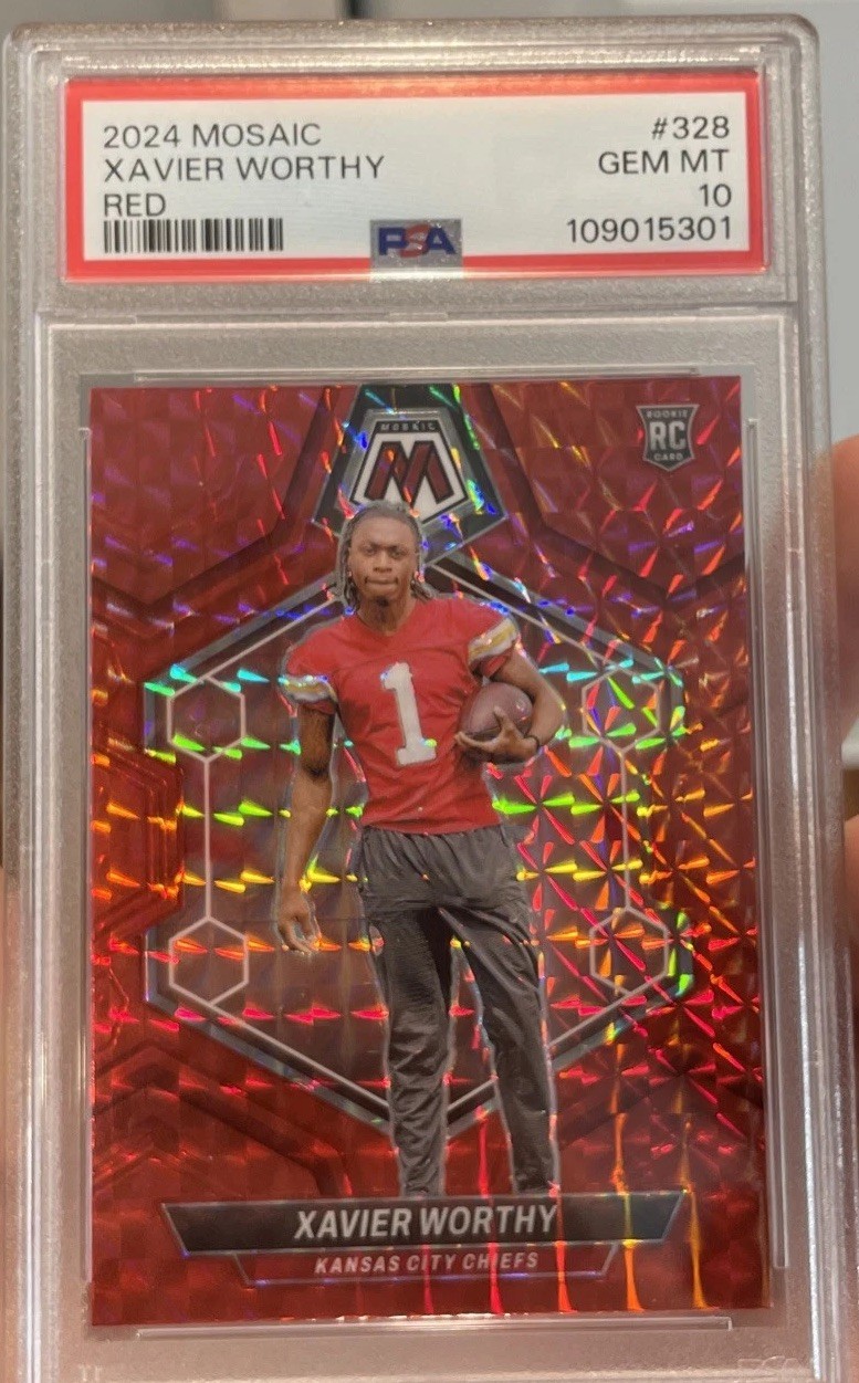 2024 Panini Mosaic - Rookies Xavier Worthy #328 Red Mosaic Prizm (RC) PSA 10