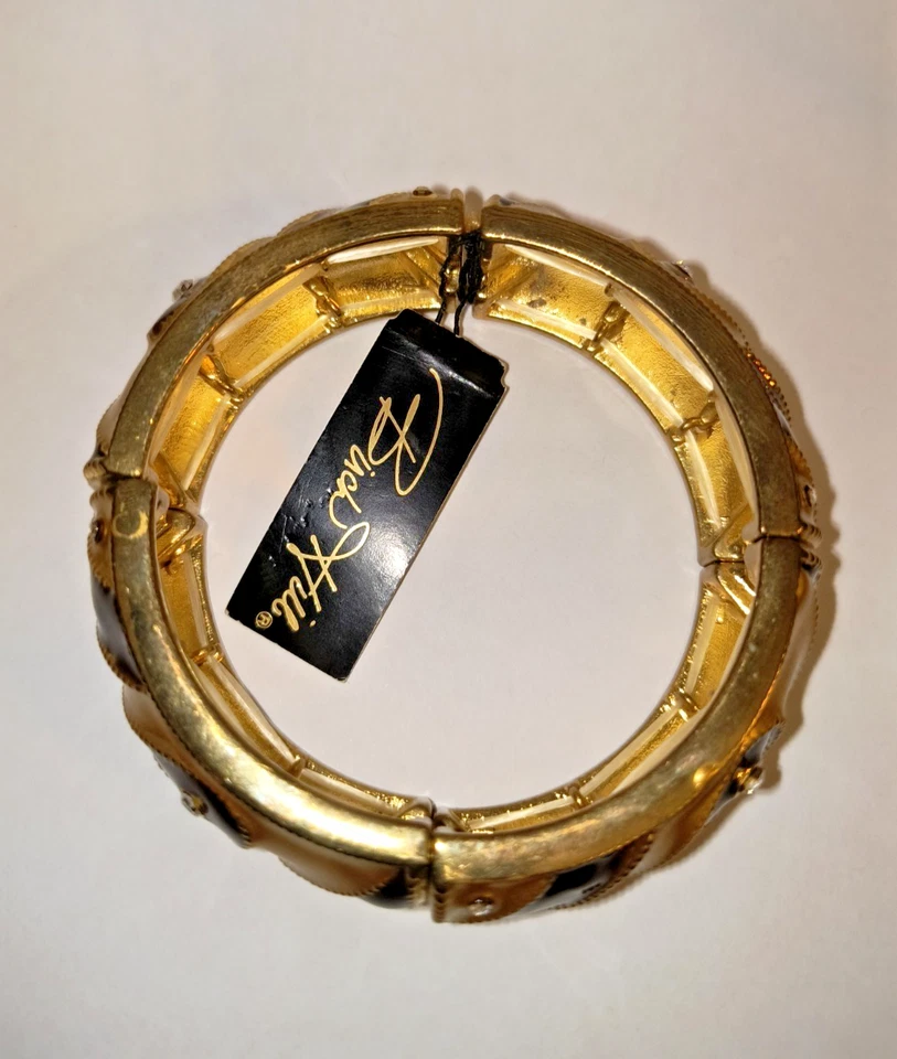 Brazalete de 3 pulgadas expandible Birch Hill marrón, tono dorado y estrás  Foto 2 de 3