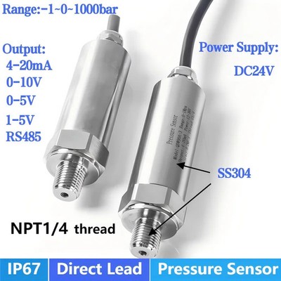 NPT1/4 Pressure Sensor 4-20mA 0-10V 0-600bar Direct Lead Pressure Treansducer