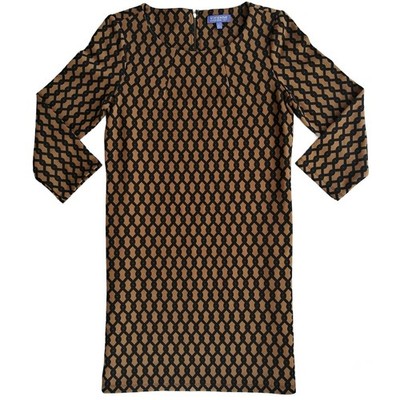Vivienne Tam Dress Shift Chain Link Trellis 3/4 Sleeve Knit Black Brown Sz 8