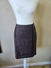 bebe Y2K Brown Tweed Pencil Skirt Leather Trim Lace Deconstructed Hem