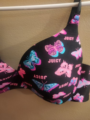 Juicy Couture Black Butterfly Butterflies Wired Padded Bra Size 38C - Picture 2 of 4