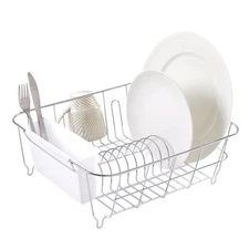 Metal 2 Piece Dish Drying Rack Set Drainer with Utensil Holder Simple Easy to...