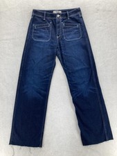 Free People We The Free Jeans Womens 25 Blue Wide Leg Raw Hem Button Fly Boho