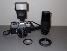 Minolta SRT201 35mm SLR Camera, Tested, 2 Lenses, Flash, Battery