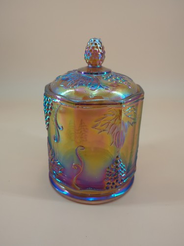 Indiana Glass Amber Marigold Carnival Glass Canister Jar & Lid Harvest Grape - Picture 2 of 8