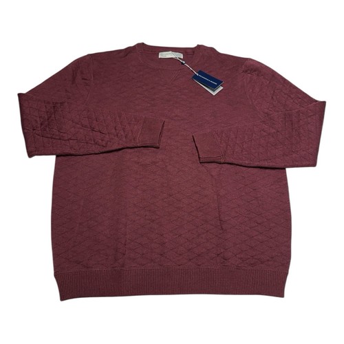 Holderness & Bourne Ward Sweater Mens L Claret Textured Diamond Jacquard Knit