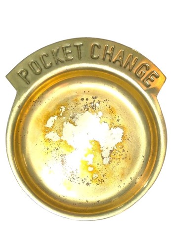 Vintage Solid Brass "Pocket Change" Shallow Change Rings Keys Dish 5.25"X4.5"
