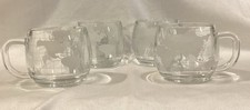 Vintage Nestle World Globe  Etched Glass Coffee Mugs Set of Four