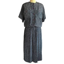 Liz Roberts Vintage Womens Dress Size 8 Navy Blue White Speckles Good Condition