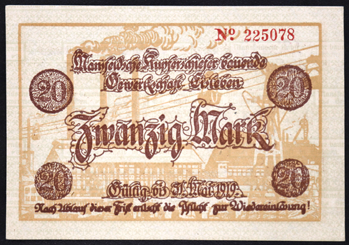 EISLEBEN 1918 "Mansfeld Copper Shale" 20 Mark Grossnotgeld German Notgeld - Foto 1 di 2