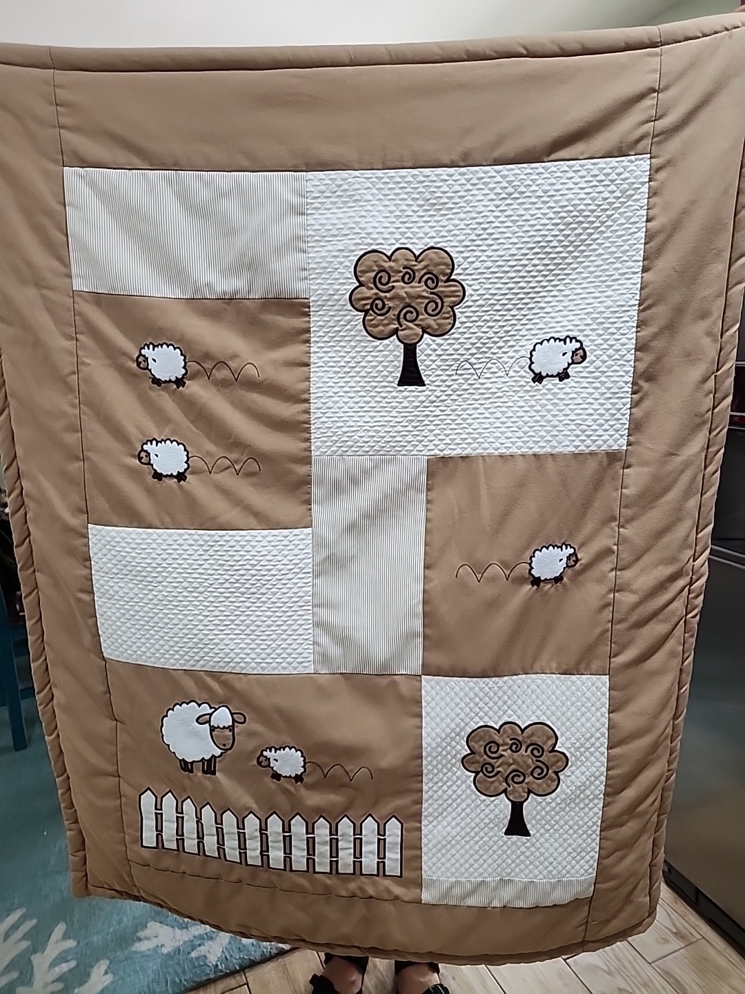 Sweet jojo designs little lamb crib quilt Baby Sheep Tan White Nursery 