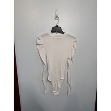 SHEIN Womens White Ribbed Mock Neck Puff Shoulder Long Sleeve Bodysuit Large