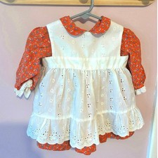 Vintage 1970s Red Floral Eyelet Overlay Toddler Dress  Pinafore Set