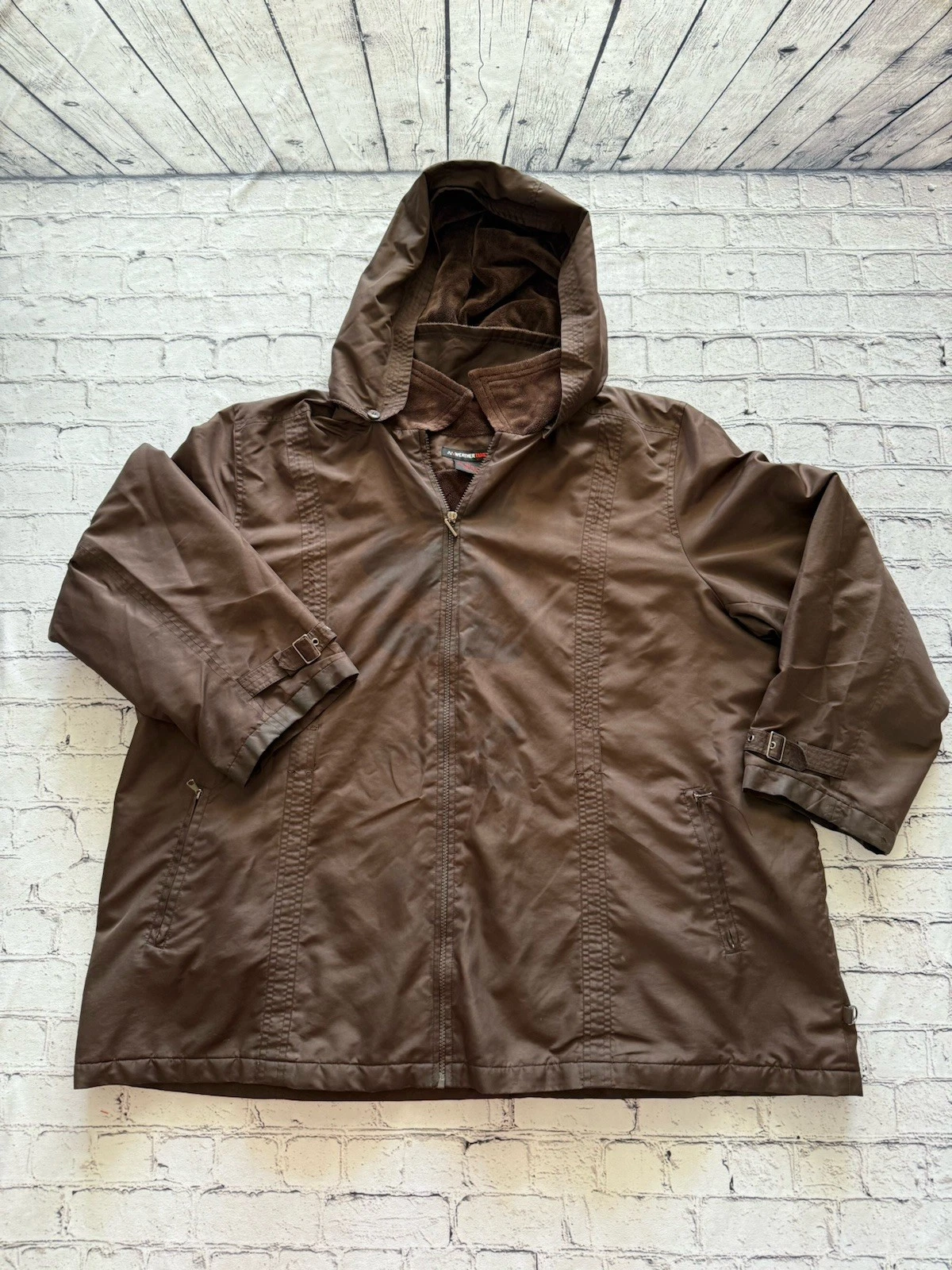 Weather Tamer Men's 3XLarge Brown Full Zip Jacket Detach Hoodie Zip Pockets EUC