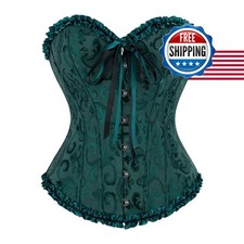 frawirshau Women's Overbust Corset Renaissance Victorian Dark Green 7XL