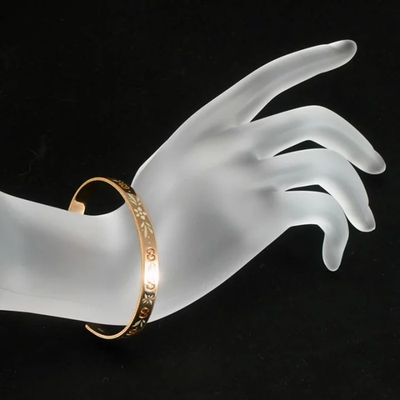 Auth Gucci GG Icon Blooms Flower Leaf Bangle Bracelet 18K Pink