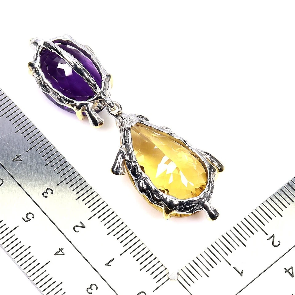 925 Sterling Silber Anhänger Birne Citrin 36ct Smaragd Handgemacht Schmuck - Bild 3 von 4