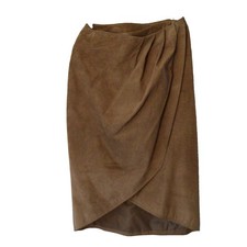 Vintage Tan Beige Suede Skirt Small boho wrap 1980 s Size 8 CHIA High/Low