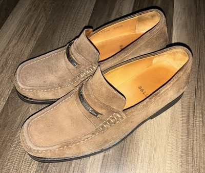 Bally Suede Leather Rubico Mens Loafers Size 8.5 D Made In Italy Brown Tan