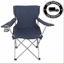 Ozark Trail Basic Quad Folding Camp Chair with Cup Holder, Dark Blue, Adult NEW