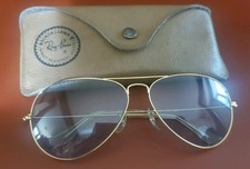Nice Blue Lenses Vtg Bausch Lomb Ray-Ban USA Aviator Sunglasses W/case Excellent