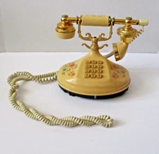Vintage 1973 Empress Push Button Telephone Gold and Ivory, Floral
